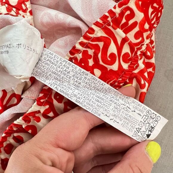 Zara red printed palazzo wide leg high waisted slip on pants size xl - Picture 12 of 13